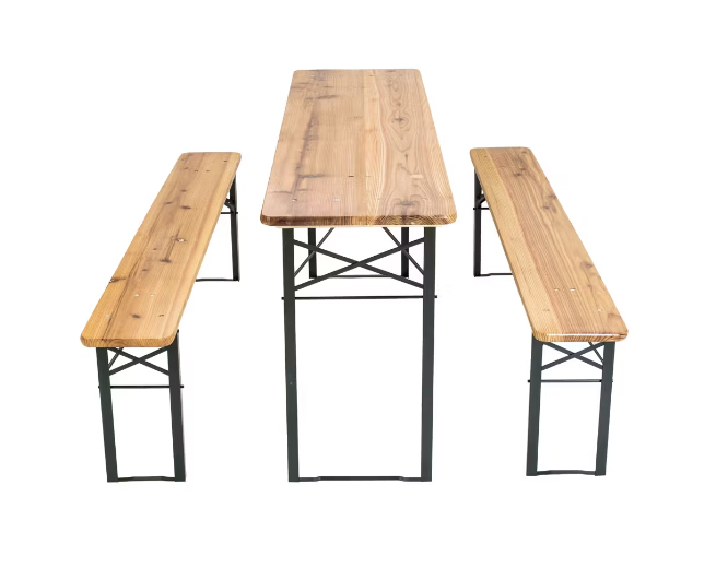 Table et bancs en bois à louer pour événement